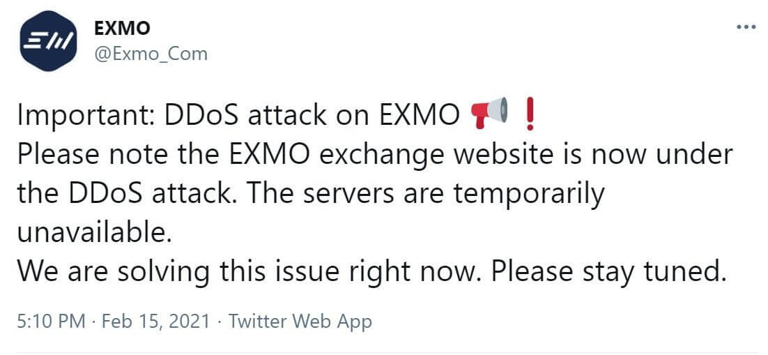 Криптобиржа Exmo подверглась DDoS-атаке